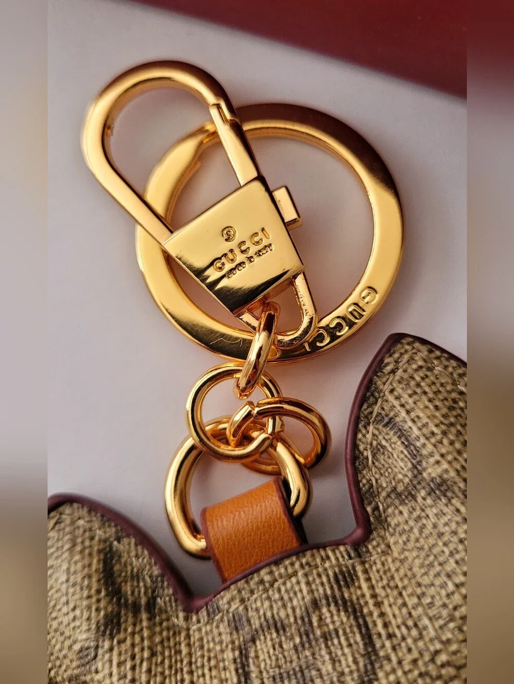 🇮🇹 Gucci Brown & Pink✨️ Cat Face Keyring✨️ with Gold Hardware🇮🇹